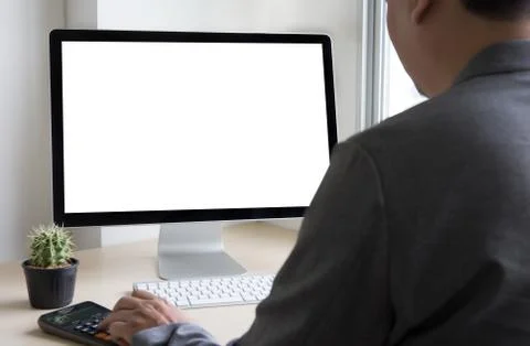 Young man working Businessman using a desktop computer of the blank screen 写真素材