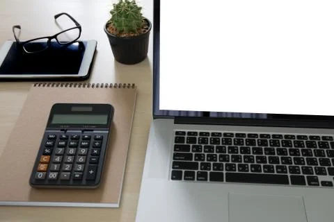 Young man working Businessman using a desktop computer of the blank screen Stock Photos