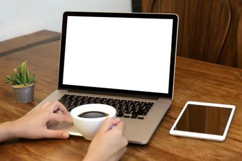 Young man working Businessman using a desktop computer of the blank screen Stock Photos