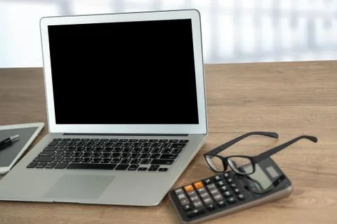 Young man working Businessman using a desktop computer of the blank screen Stock Photos