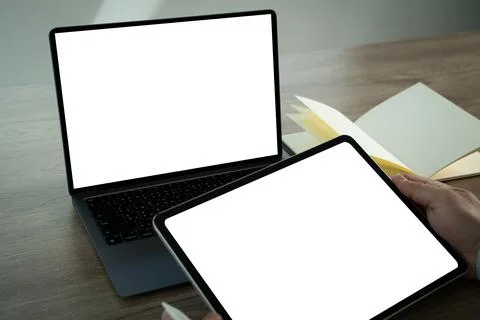 Young man working Businessman using a desktop computer of the blank screen. 스톡 사진