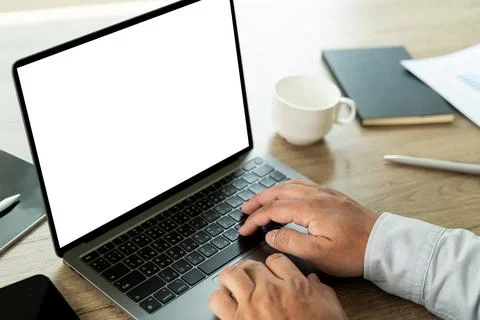 Young man working Businessman using a desktop computer of the blank screen Stock Photos