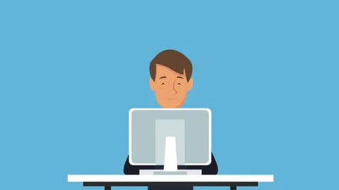Young man working with computer HD animation Stock Footage 88837972