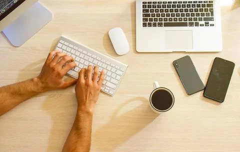 Young man working on computer in office 스톡 사진