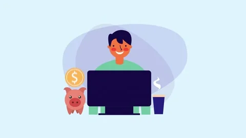 Young man working on computer for online savings and finance management wit.. Stock Footage 334524812