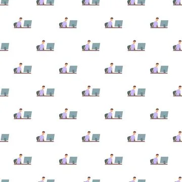 Young man working at computer seamless pattern Stock Illustration