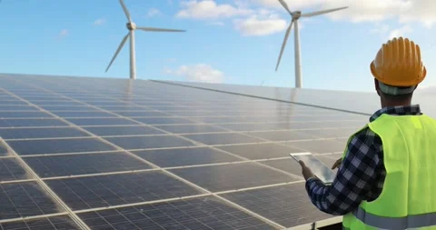 Young man working with digital tablet inside wind farm Stock Footage 149302505