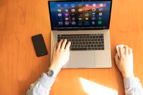 Young man working on his Computer Stock Photos