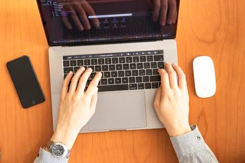 Young man working on his Computer Stock Photos