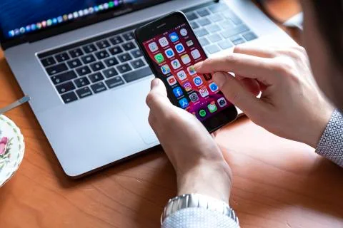 Young man working on his Computer Stock Photos