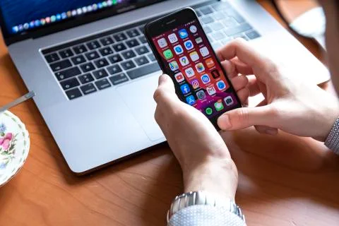 Young man working on his Computer Stock Photos
