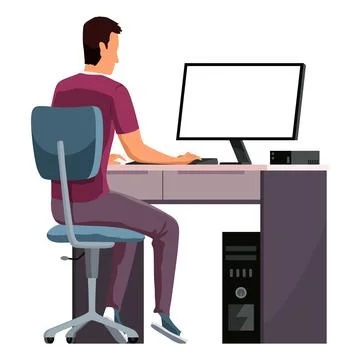 Young man working at his office computer. Programmer concentrated at working Stock Illustration