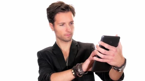 Young man working on his tablet computer Video stock 45899873