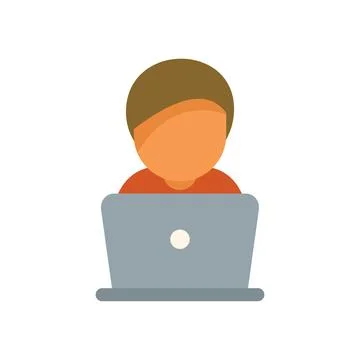 Young man working from home using laptop computer icon Stock Illustration