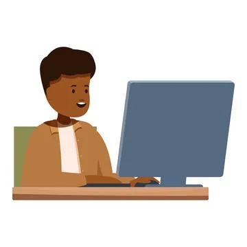 Young man working from home using desktop computer Stock Illustration