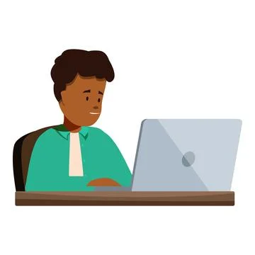 Young man working from home using laptop computer Stock Illustration