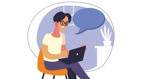 Young man working on laptop computer with speech bubble flat vector animation 库存影片 339214862