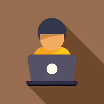 Young man working on laptop computer flat design illustration 스톡 일러스트