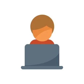 Young man working on laptop computer icon Stock Illustration