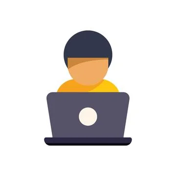 Young man working on laptop computer flat design illustration Illustrazione stock