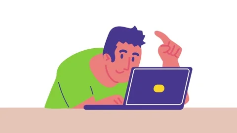 Young man working on laptop with creative idea animation loop on white back.. Stock Footage 334092432
