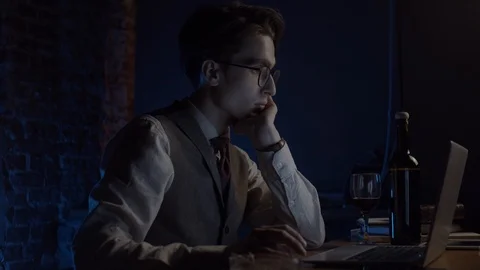 Young man working with laptop Video stock 124576700