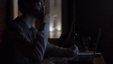 Young man working with laptop Video stock 124577517