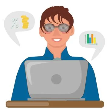 Young man working on a laptop Illustrazione stock