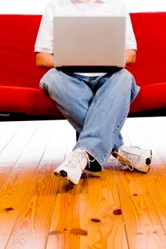 Young man working on laptop Stock Photos