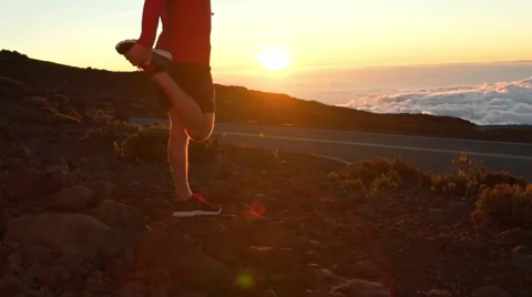 Young Man Working Out Stretching in Nature. Slow Motion HD. Healthy Outdoor L Stock Footage 59824593