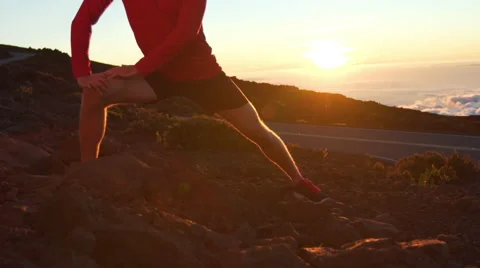 Young Man Working Out Stretching in Nature. Slow Motion HD. Healthy Outdoor L Stock Footage 59824647