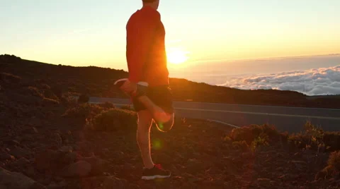 Young Man Working Out Stretching in Nature. Slow Motion HD. Healthy Outdoor L Stock Footage 59824849