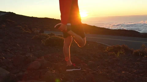 Young Man Working Out Stretching in Nature. Slow Motion HD. Healthy Outdoor L Stock Footage 59825339