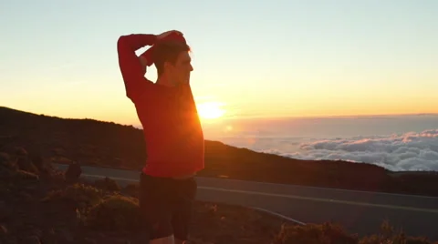 Young Man Working Out Stretching in Nature. Slow Motion HD. Healthy Outdoor L Stock Footage 59825796