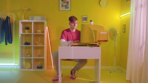 Young Man Is Working at PC Stock Footage 165829051