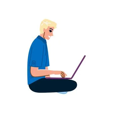 Young man working remotely using laptop computer Stock Illustration