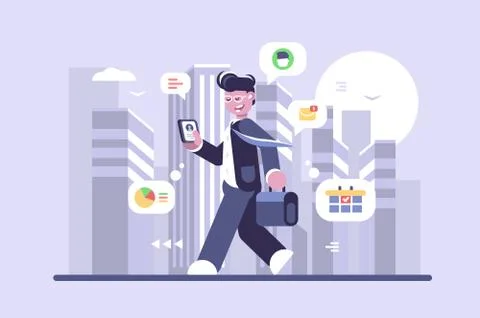 Young man working on run flat poster Stock Illustration