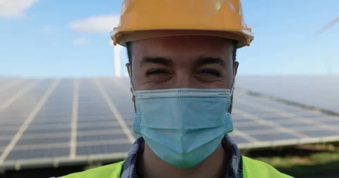 Young man working at solar power station Stock Footage 149302502