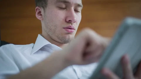 Young Man Is Working On The Tablet Stock Footage 36197712