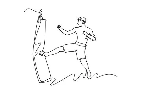 Young man workout a kick on punching bag in gym Stock Illustration
