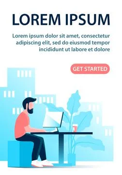 A young man works at a computer in the office 스톡 일러스트