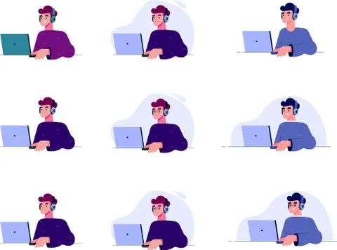 Young man works at a computer vector Stock-Illustration