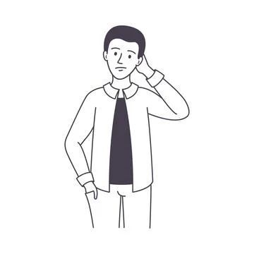 Young Man Wrestling with Question Scratching Head over Riddle Vector Stock Illustration