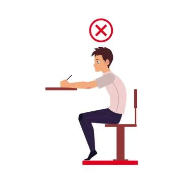 Young man writing in incorrect sitting position Stock Illustration