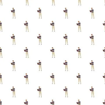 Young man writing notes in book seamless pattern Stock Illustration