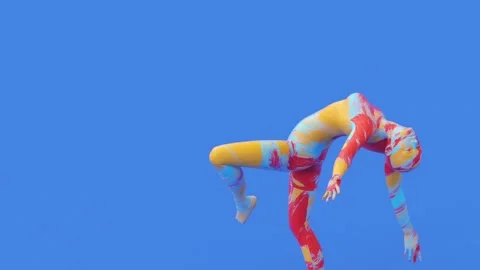 Young mannequin dancing model, beautiful happy lady with color artistic stain. Stock Footage 193723767