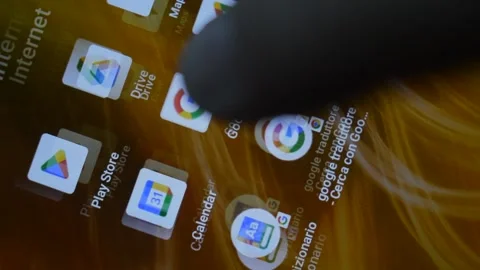 Young man's hand open google application on his phone. phone google app Video stock 204780560