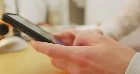 Young Mans hand Use smartphonee for Write Send Message Close-up, side view Stock-Footage 265307476