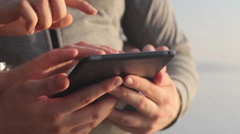 Young mans hands touch a tablet. 스톡 동영상 55337061
