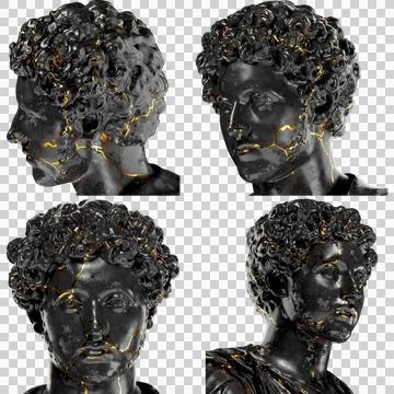 Young Marcus Aurelius Digital Portrait in Black Marble and Gold 3D Render Ass Stock Illustration